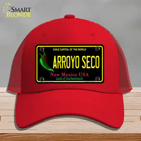 Arroyo Seco Black New Mexico Novelty License Plate Hat Mesh / Red