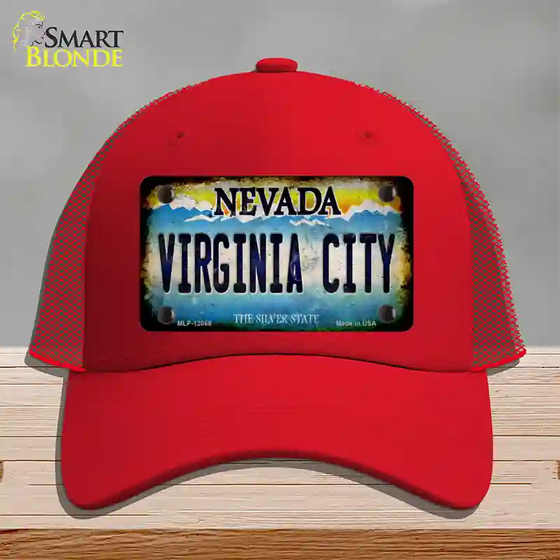 Nevada Virginia City Novelty License Plate Hat Mesh / Red