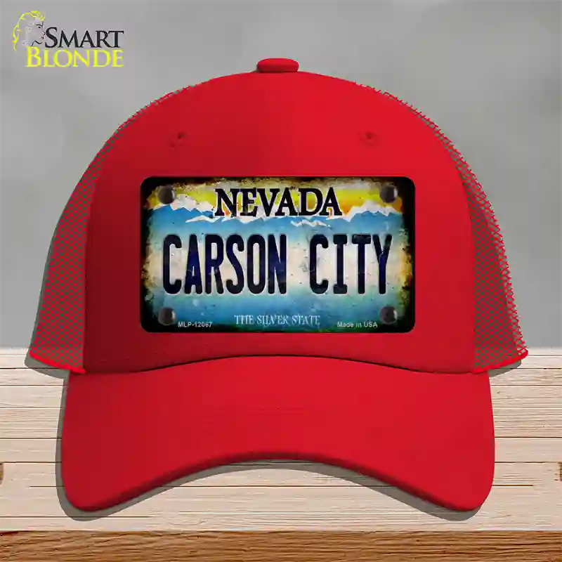 Nevada Carson City Novelty License Plate Hat Mesh / Red