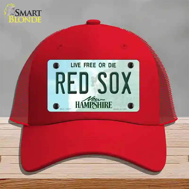 Red Sox New Hampshire State Novelty License Plate Hat Mesh / Red