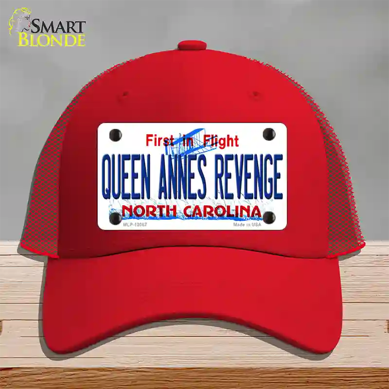 Queen Annes Revenge North Carolina State Novelty License Plate Hat Mesh / Red