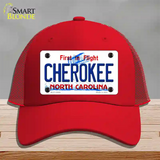 Cherokee North Carolina State Novelty License Plate Hat Mesh / Red