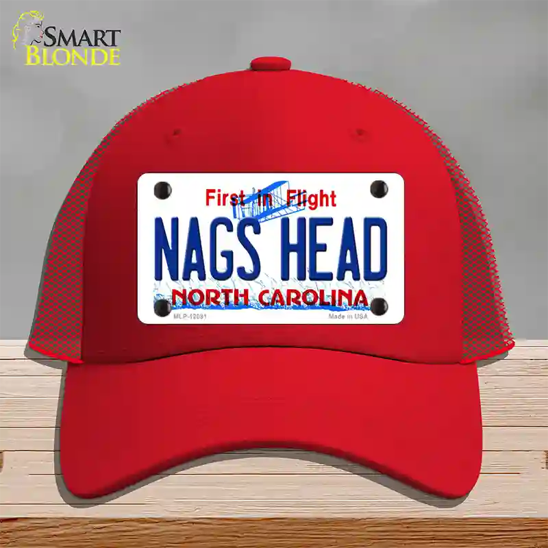 Nags Head North Carolina State Novelty License Plate Hat Mesh / Red