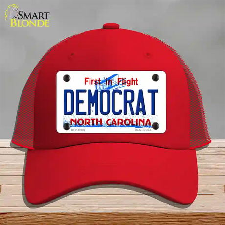 Democrat North Carolina State Novelty License Plate Hat Mesh / Red