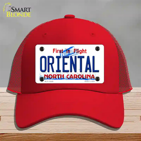 Oriental North Carolina State Novelty License Plate Hat Mesh / Red