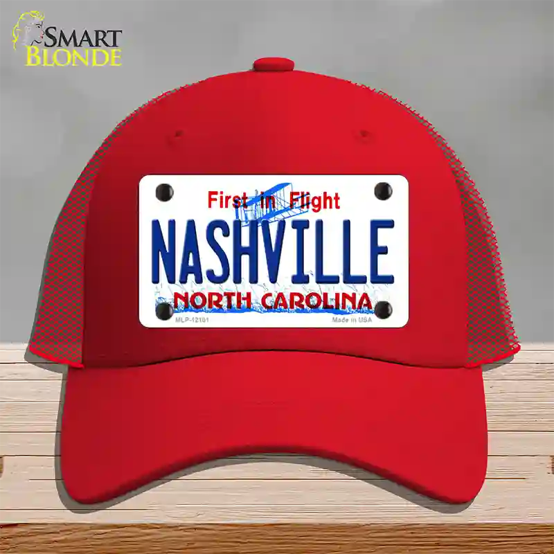 Nashville North Carolina State Novelty License Plate Hat Mesh / Red