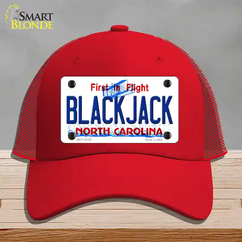 Blackjack North Carolina State Novelty License Plate Hat Mesh / Red