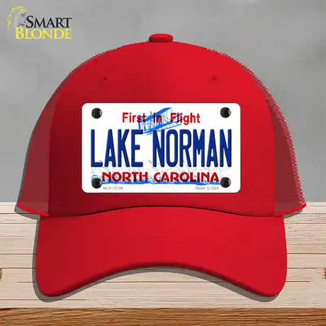 Lake Norman North Carolina State Novelty License Plate Hat Mesh / Red