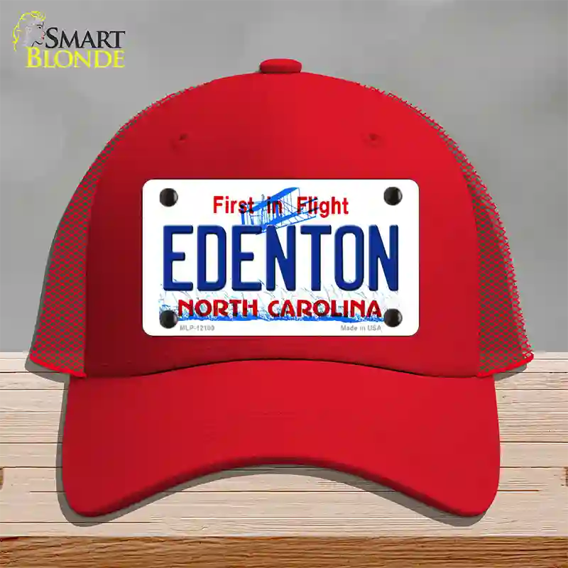 Edenton North Carolina State Novelty License Plate Hat Mesh / Red