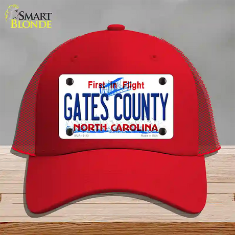 Gates County North Carolina State Novelty License Plate Hat Mesh / Red