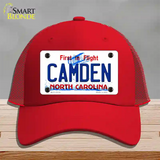 Camden North Carolina State Novelty License Plate Hat Mesh / Red