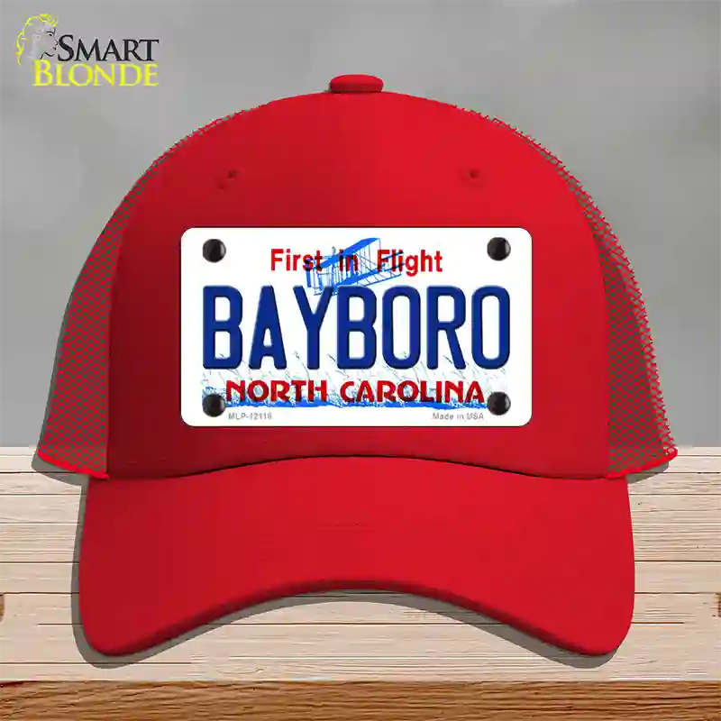 Bayboro North Carolina State Novelty License Plate Hat Mesh / Red