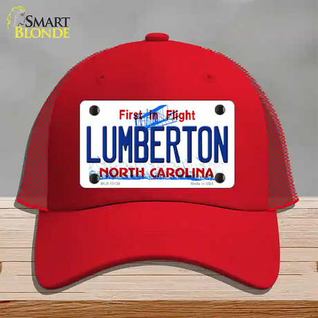 Lumberton North Carolina State Novelty License Plate Hat Mesh / Red