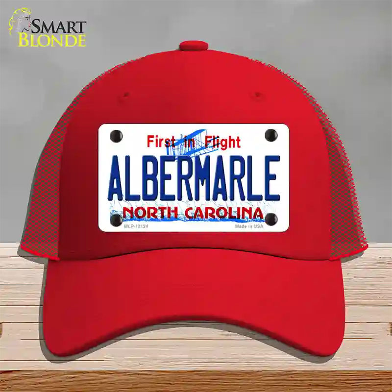 Albermarle North Carolina State Novelty License Plate Hat Mesh / Red