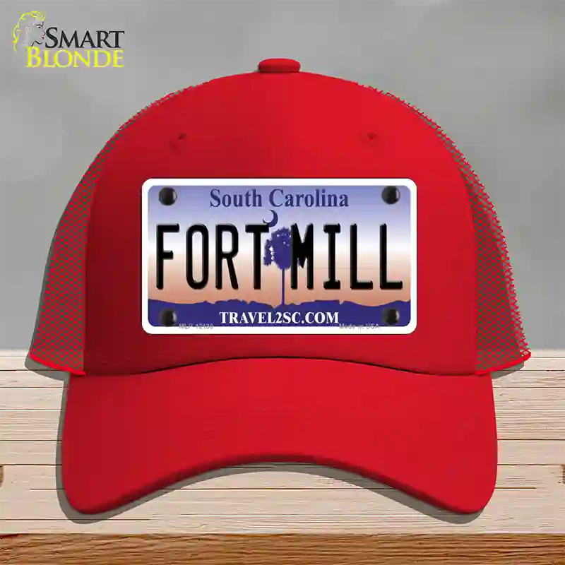 Fort Mill South Carolina Novelty License Plate Hat Mesh / Red