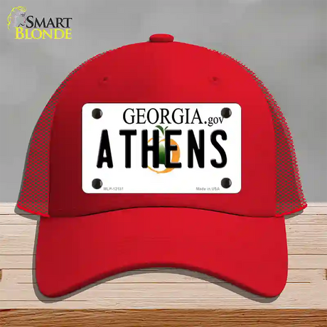 Athens Georgia State Novelty License Plate Hat Mesh / Red