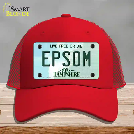 Epsom New Hampshire Novelty License Plate Hat Mesh / Red