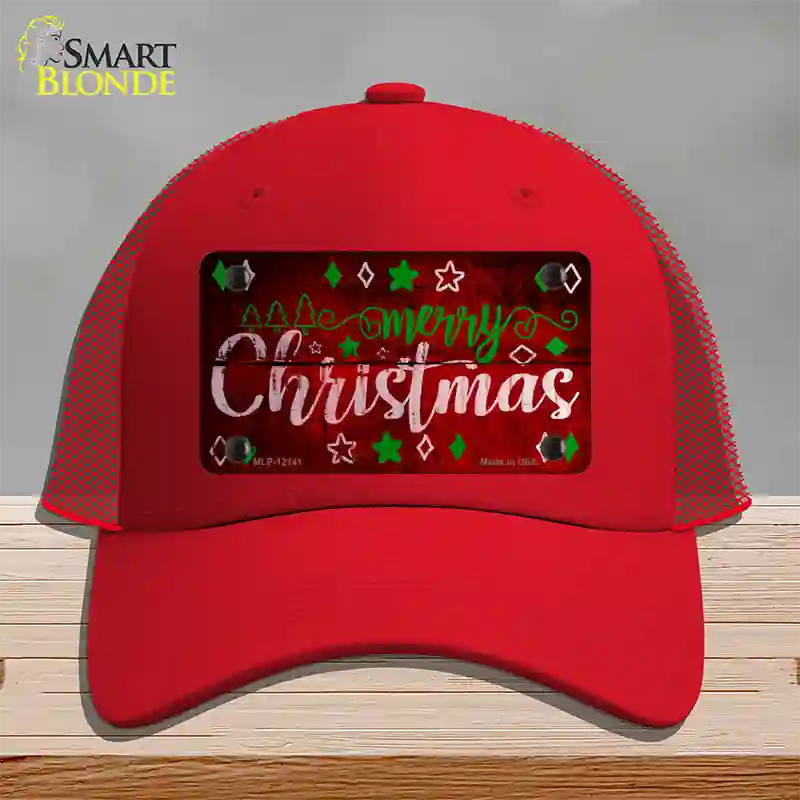 Merry Christmas Red Novelty License Plate Hat Mesh / Red