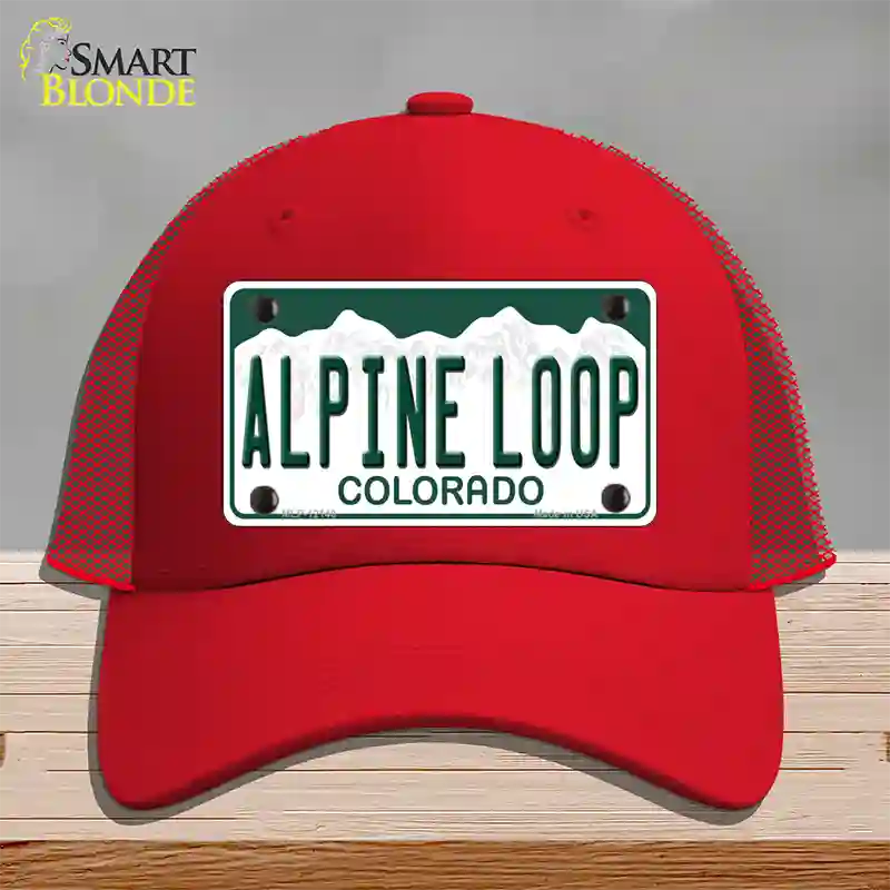 Alpine Loop Colorado Novelty License Plate Hat Mesh / Red