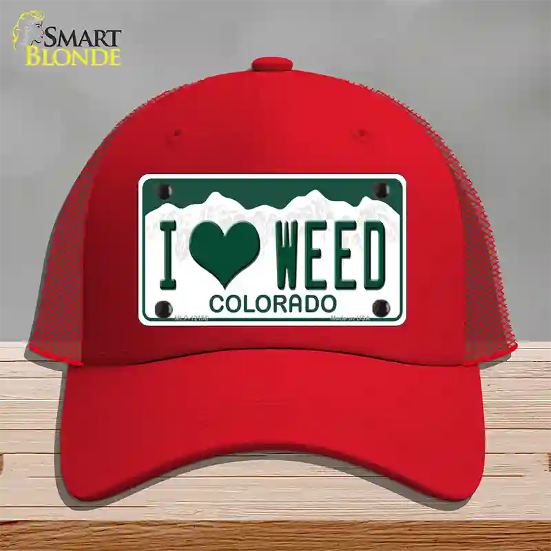 I Love Weed Colorado Novelty License Plate Hat Mesh / Red