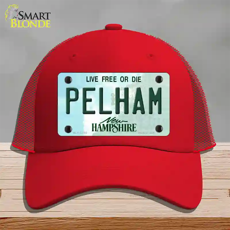 Pelham New Hampshire Novelty License Plate Hat Mesh / Red