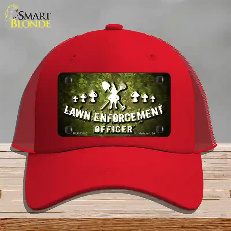 Lawn Enforcement Gnome Novelty License Plate Hat Mesh / Red