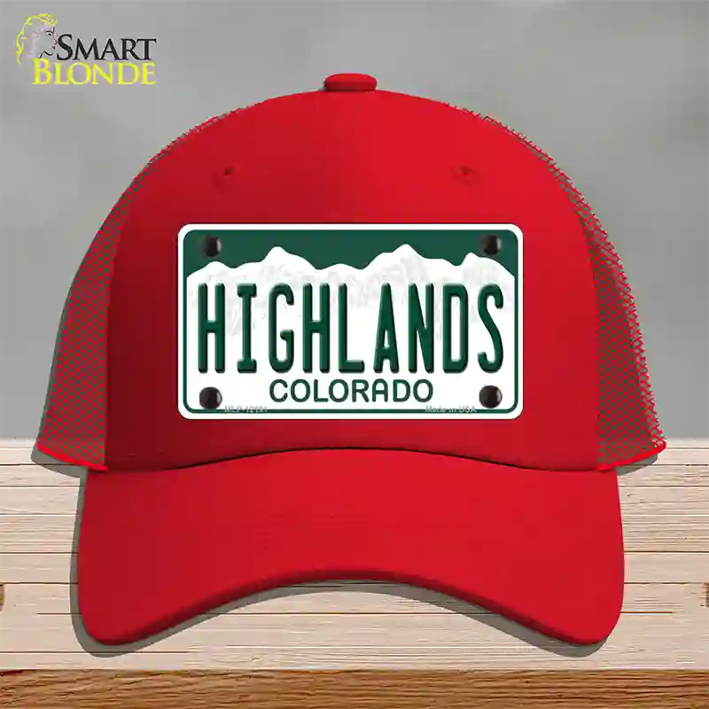 Highlands Colorado Novelty License Plate Hat Mesh / Red