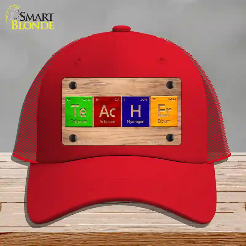 Teacher Periodic Table Wood Novelty License Plate Hat Mesh / Red