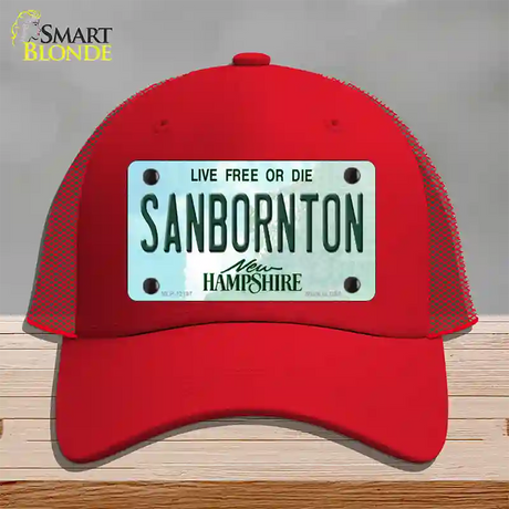 Sanbornton New Hampshire Novelty License Plate Hat Mesh / Red