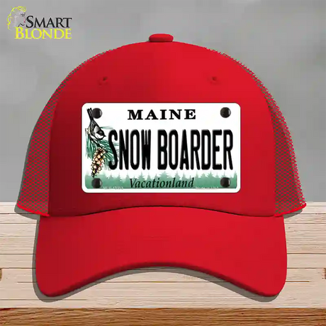 Snow Boarder Maine Novelty License Plate Hat Mesh / Red