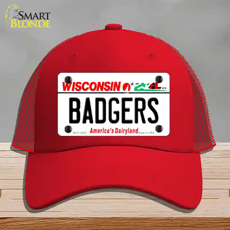 Badgers Wisconsin Novelty License Plate Hat Mesh / Red