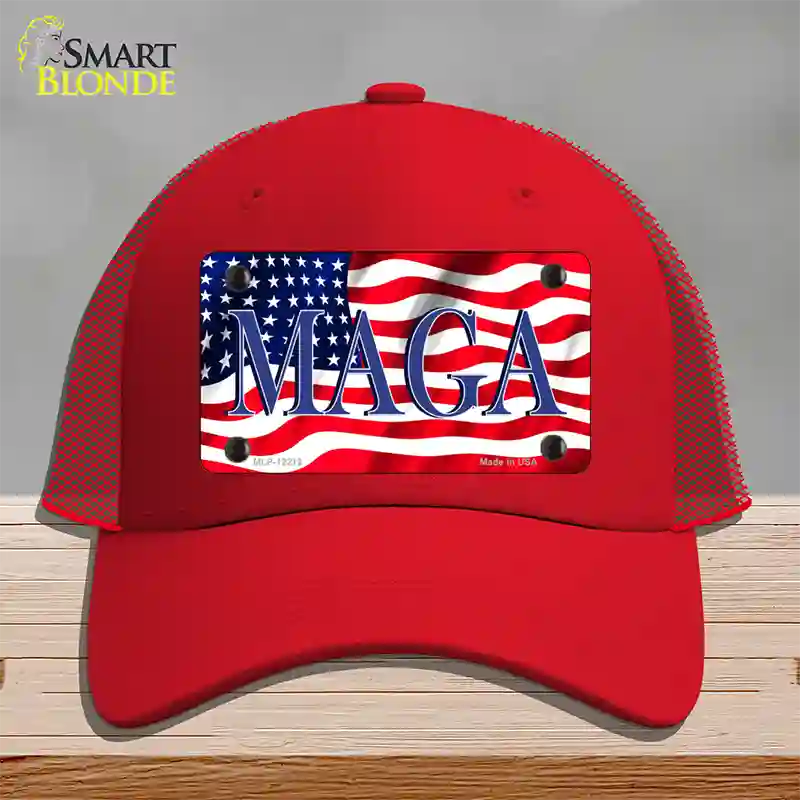 MAGA Flag Novelty License Plate Hat Mesh / Red