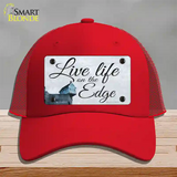 Live Life on the Edge Novelty License Plate Hat Mesh / Red