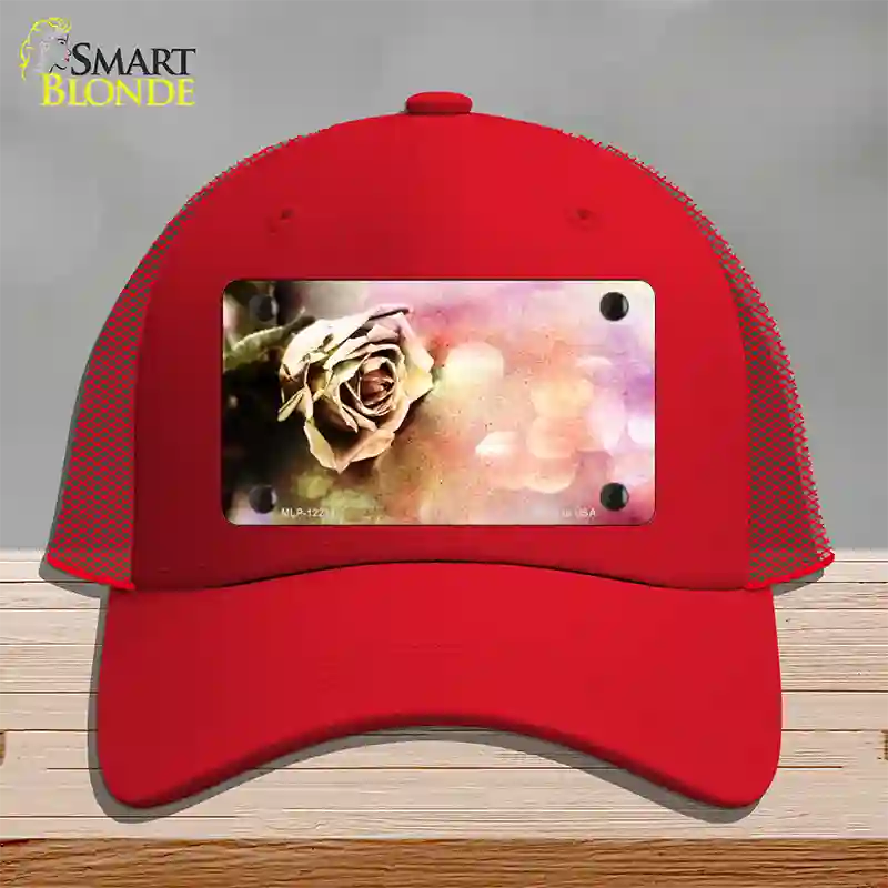 Watercolor Rose Novelty License Plate Hat Mesh / Red