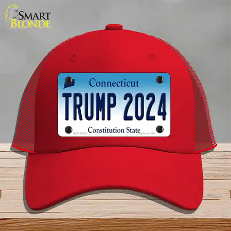 Trump 2024 Connecticut Novelty License Plate Hat Mesh / Red