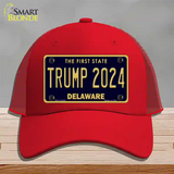 Trump 2024 Delaware Novelty License Plate Hat Mesh / Red