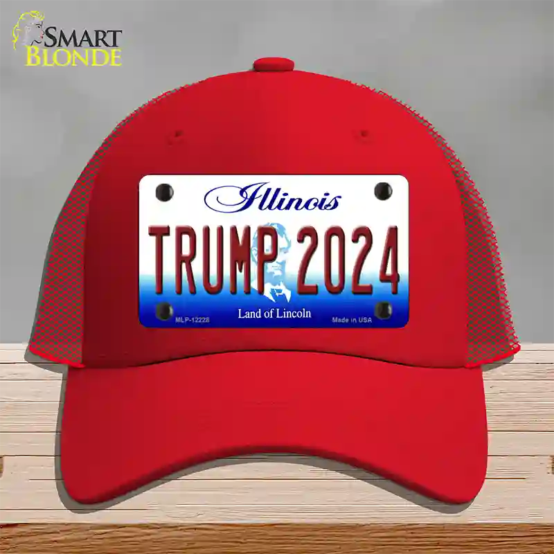 Trump 2024 Illinois Novelty License Plate Hat Mesh / Red