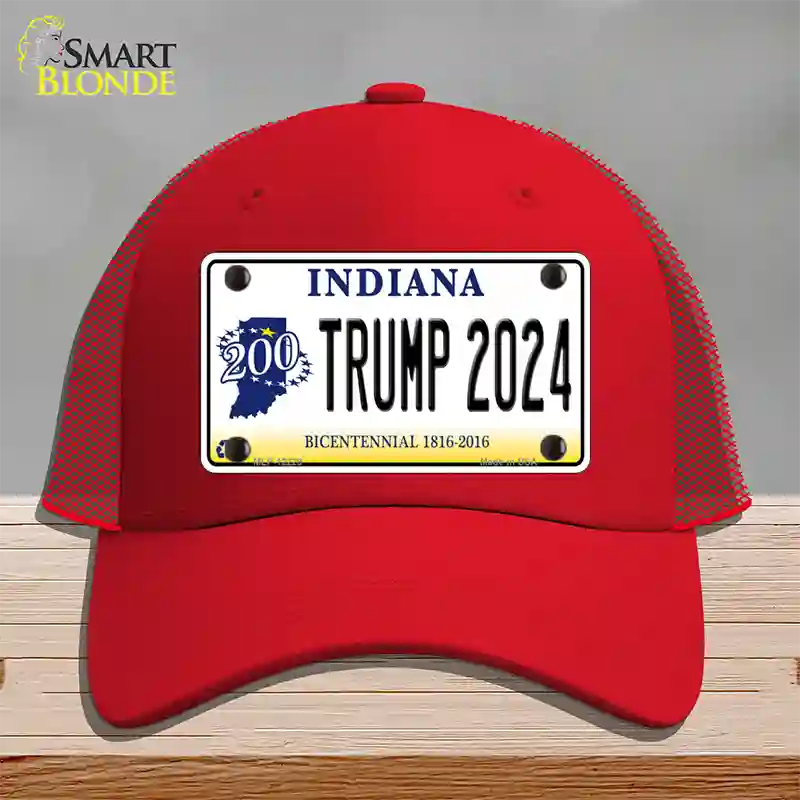 Trump 2024 Indiana Novelty License Plate Hat Mesh / Red