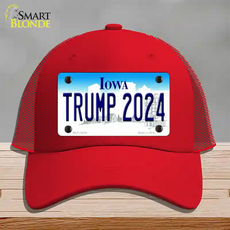 Trump 2024 Iowa Novelty License Plate Hat Mesh / Red