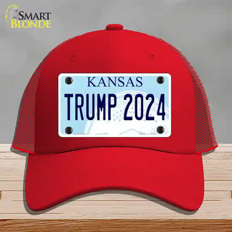 Trump 2024 Kansas Novelty License Plate Hat Mesh / Red