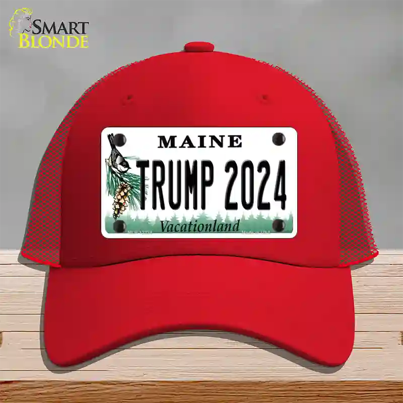 Trump 2024 Maine Novelty License Plate Hat Mesh / Red