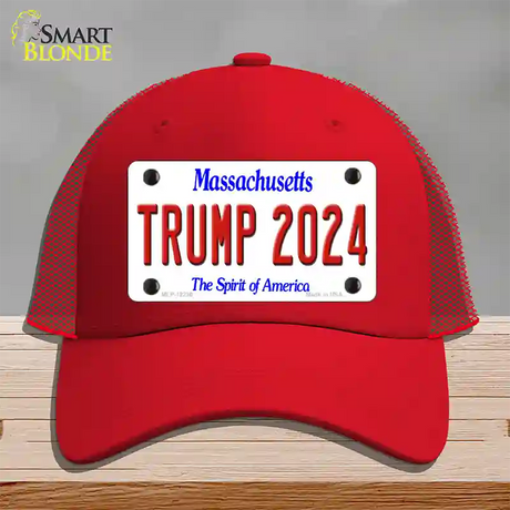 Trump 2024 Massachusetts Novelty License Plate Hat Mesh / Red