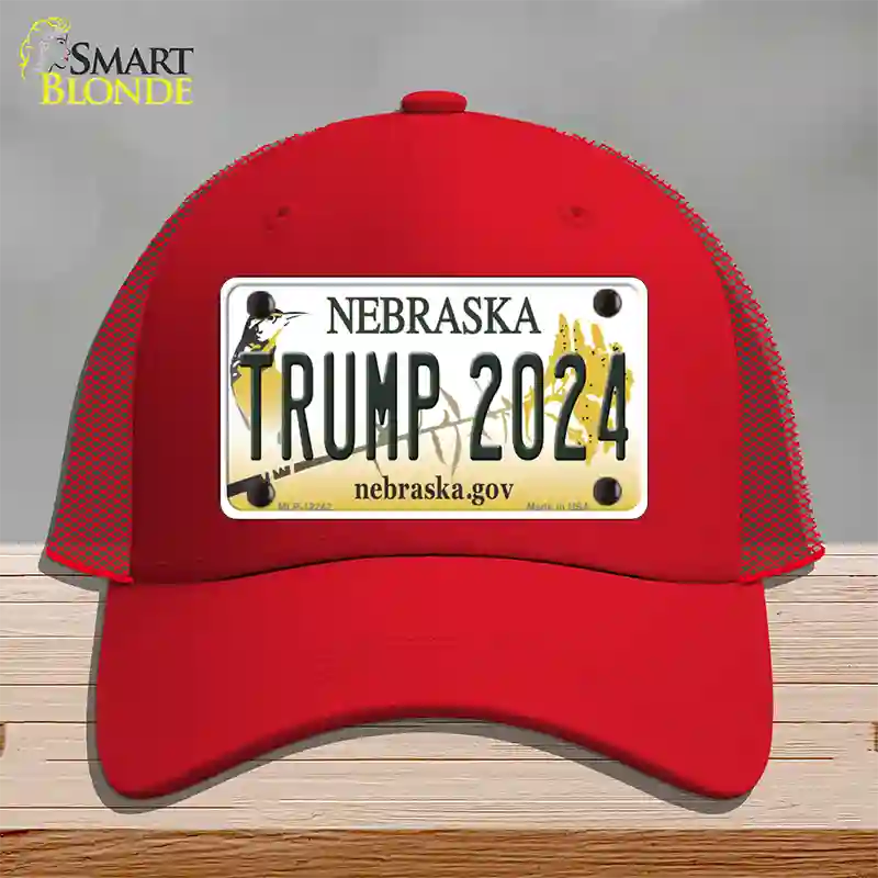 Trump 2024 Nebraska Novelty License Plate Hat Mesh / Red