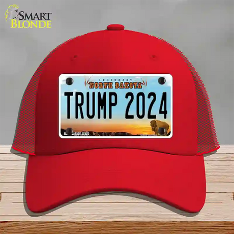 Trump 2024 North Dakota Novelty License Plate Hat Mesh / Red