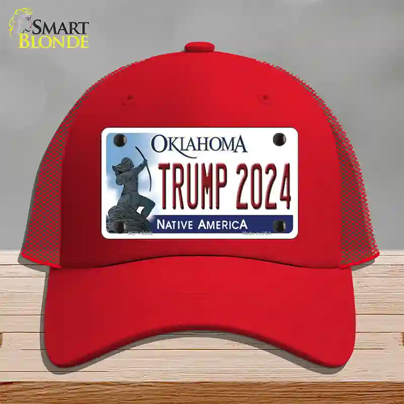 Trump 2024 Oklahoma Novelty License Plate Hat Mesh / Red