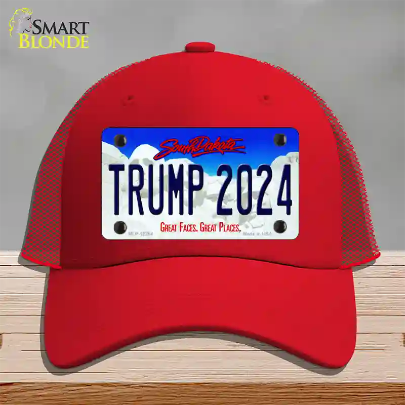 Trump 2024 South Dakota Novelty License Plate Hat Mesh / Red