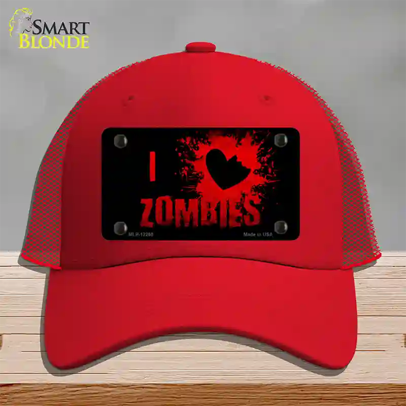 I Love Zombies Novelty License Plate Hat Mesh / Red