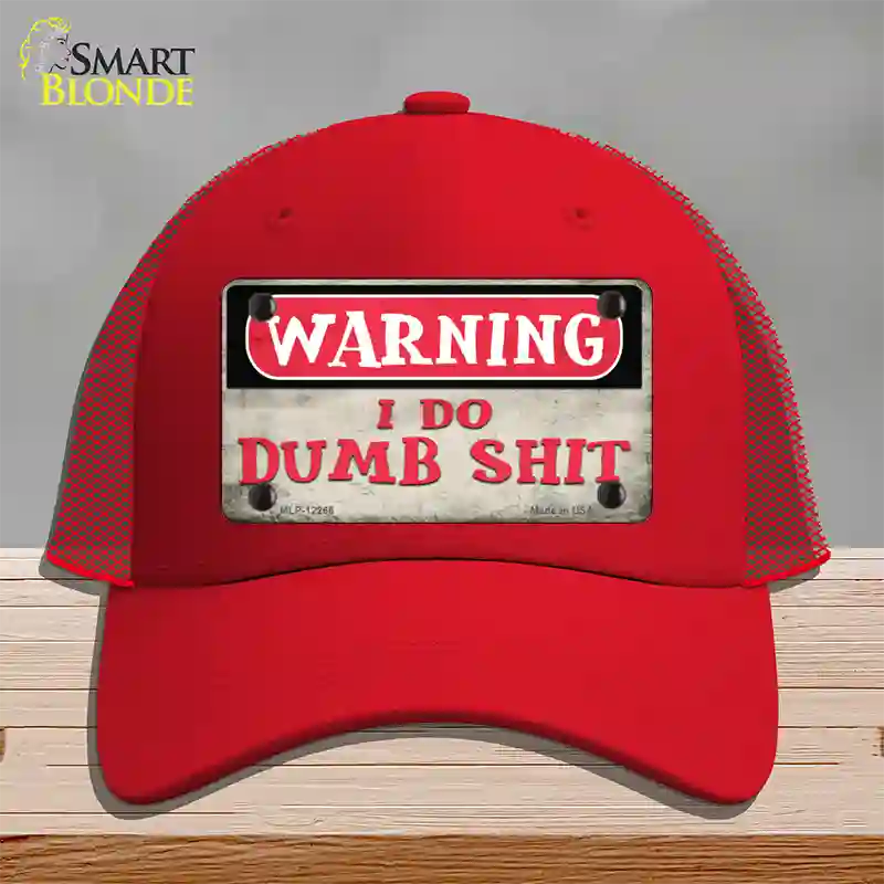 Warning I Do Dumb Shit Novelty License Plate Hat Mesh / Red