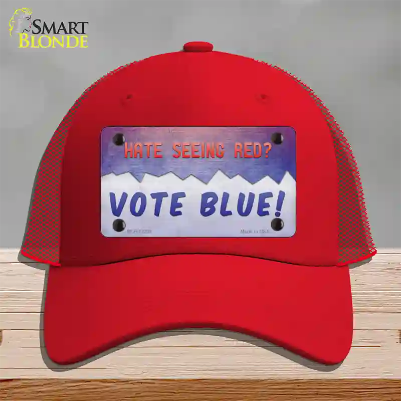 Hate Seeing Red Vote Blue Novelty License Plate Hat Mesh / Red