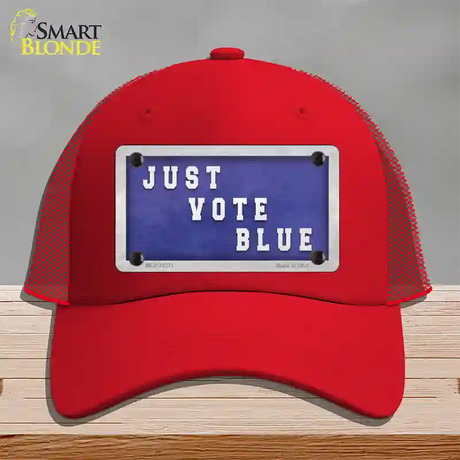 Just Vote Blue Novelty License Plate Hat Mesh / Red